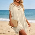 thumbnail image 5 of Delconic Women Loose Fit Crochet Trim Beach Cover Up Tunic Lightweight Short Sleeve Swimwear Dress for Summer Poolside Vacation Beige One Size, 5 of 5