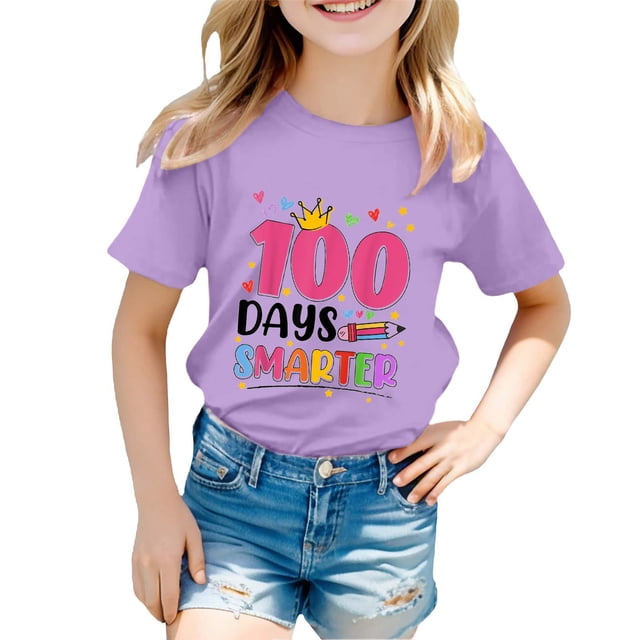 TZEWGL Tops For Toddler Round Neck Loose Short Sleeve Graphic Print Top For Kids size 2-3T