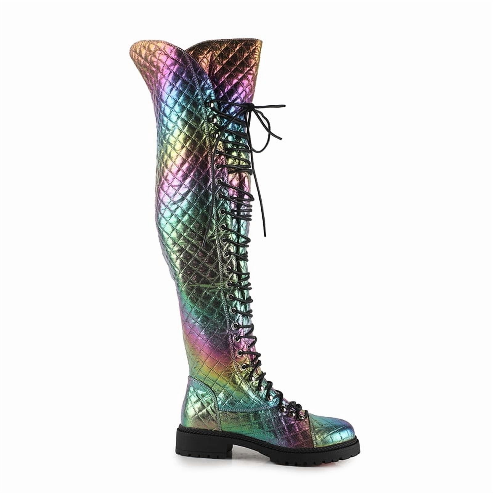 Women's Metallic Rainbow Over the Knee Riding Combat Boot