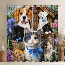 Feelyou Cute Bowknot Cat Curtains Pack of 2 (42x84 Each), Cartoon Animal Curtains Blackout