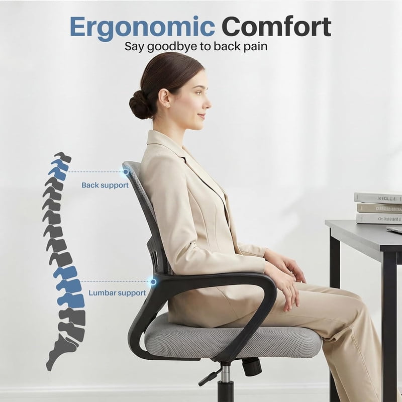 Bigleap Ergonomic Mesh Office Chair – Home Desk Chair with Lumbar Support, Gray Computer Chair