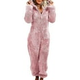 thumbnail image 1 of Women Winter Fluffy Fleece Hooded All In One Jumpsuit, 1 of 1