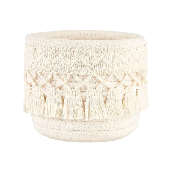 Macrame Storage Basket Set, Hand Woven Cotton Rope Containers for Makeup Brushes, Glasses, Pens, Pencils, and Combs, Boho Decor Organizer for Vanity, Nightstand, Desk, Bathroom Counter