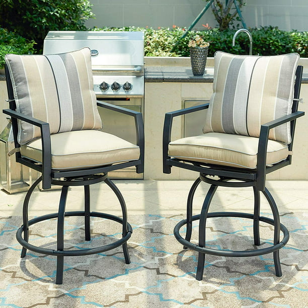 Lokatse Home Patio Bar Height Chairs Outdoor Swivel Stools With Seat And Back Cushions High Armrest Chair Set Of 2 Com - Tall Outdoor Patio Chair
