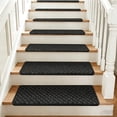 thumbnail image 5 of Pure Era Bullnose Carpet Stair Treads Cover 9" x 30" Plaid Pattern Rug Indoor Non Slip Self Adhensive (Set of 12,Black Mini Diamond Trellis), 5 of 10