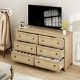 thumbnail image 7 of 6 Drawer Dresser for Bedroom, Rattan Chest of Drawers Wide Closet Dressers with Large Storage for Bedroom, Living Room, Nursery, Natural, 7 of 7