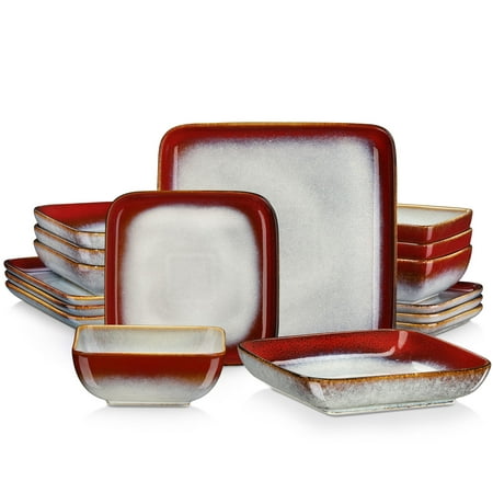 

Vancasso Series Stern Stoneware Dinnerware Sets 16 Piece Square Red Dishes Service for 4