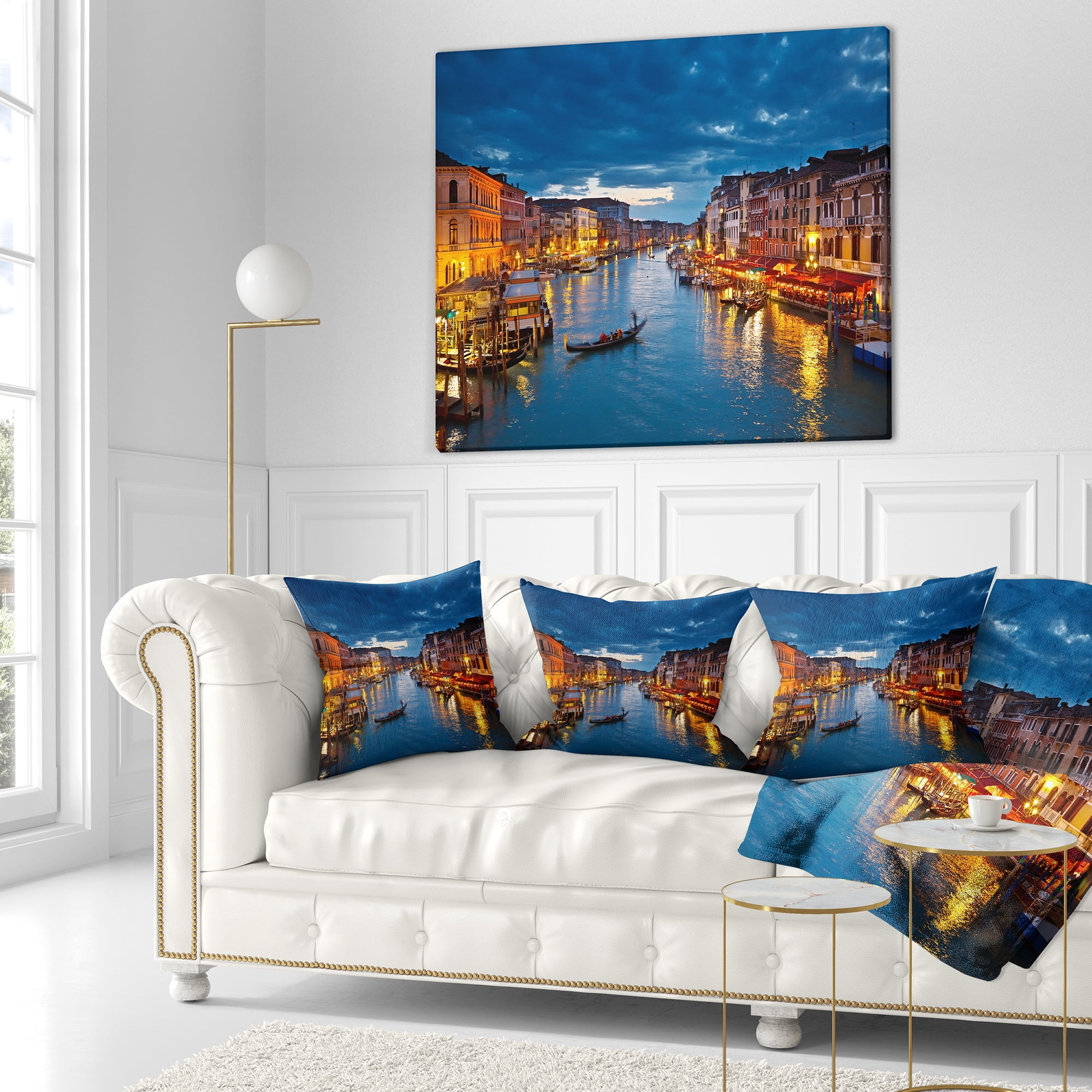 Designart Grand Canal at Night Venice - Cityscape Photo Throw Pillow - 18x18