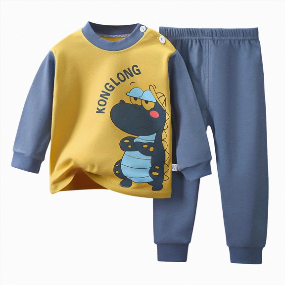 Nwiuh Girls Dinosaur Pajamas Long Sleeve Unicorn Sleepwear Pajama Cute Princess Pjs for Toddler Clothes (Navy, 1-2 Years)