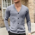 thumbnail image 2 of RYDCOT Mens Solid Color Cardigan Sweater Casual V Neck Button Cardigan Knitted Winter Sweaters Gray L(L), 2 of 7