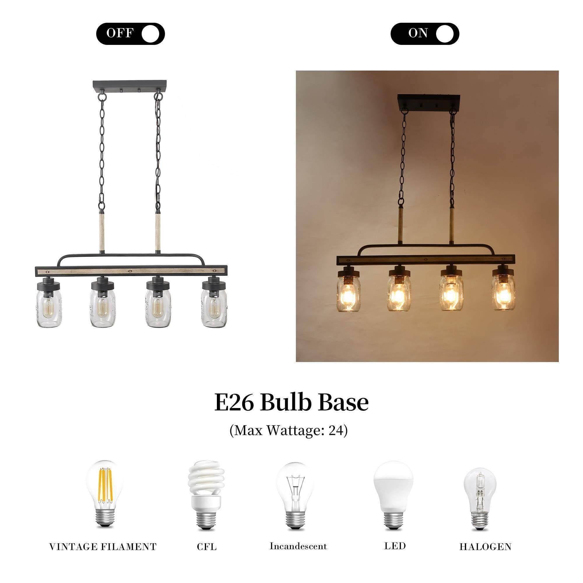 LNC 4-Light Black and Gray Linear LED Pendant with Mason Jar Glass