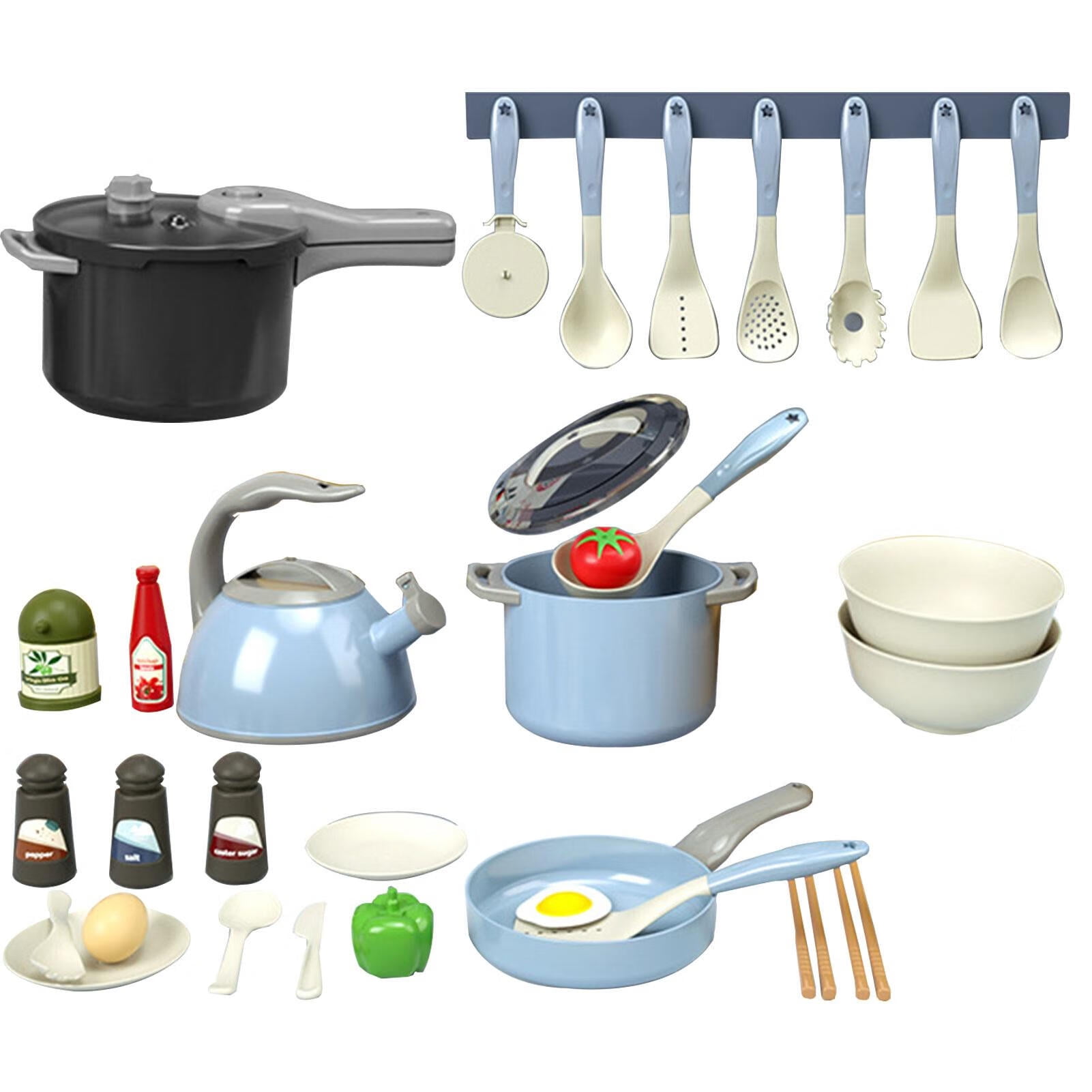 Kitchen Accessories Toys | Funny Kitchen Accessories for Kids | 32 Pcs Toy  Kitchen Cookware Pans Pots Kettle Spoon Chopsticks Plate Egg Cruet Green  Pepper 