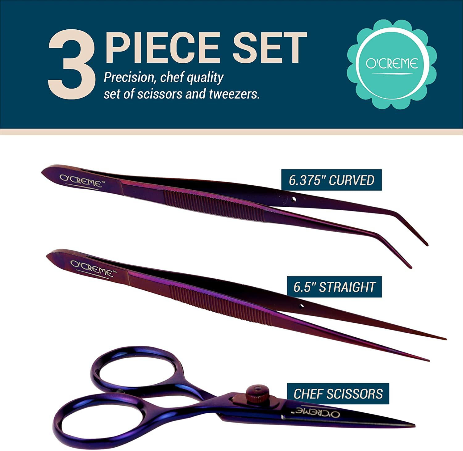 Tongs Tweezers, 4-Piece Set 6.3 Inches Stainless Steel Tongs Tweezer with Chef Cooking Utensils/Precision Serrated Tips/Medical Beauty Utensils/Tool