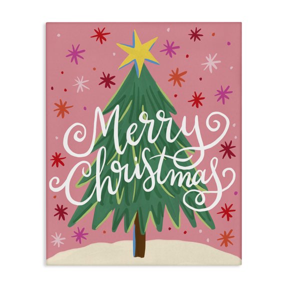 Stupell Industries Cottage Merry Christmas Pink Starry Pattern Canvas Art, 24 x 30, by Deborah Curiel