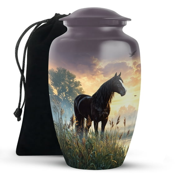 KARYLIZ Horse Urns for Human Ashes - Large Grey Cremation Urns For Adult Ashes Women - Funeral Urns For Male & Female - Decorative Urn For Mom - Burial Memorial For Dad