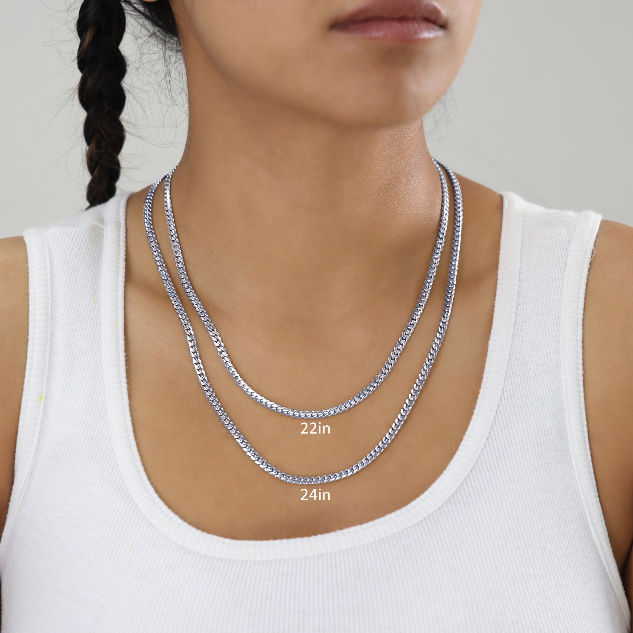 Nuragold 10K Real White Gold Solid Miami Cuban Link Chain Necklace 16"-30" (2.7mm-7mm) Italian Jewelry for Men & Women