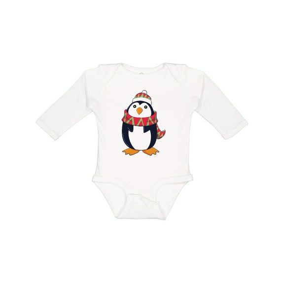 Inktastic Cuddly Christmas Penguin Boys or Girls Long Sleeve Baby Bodysuit