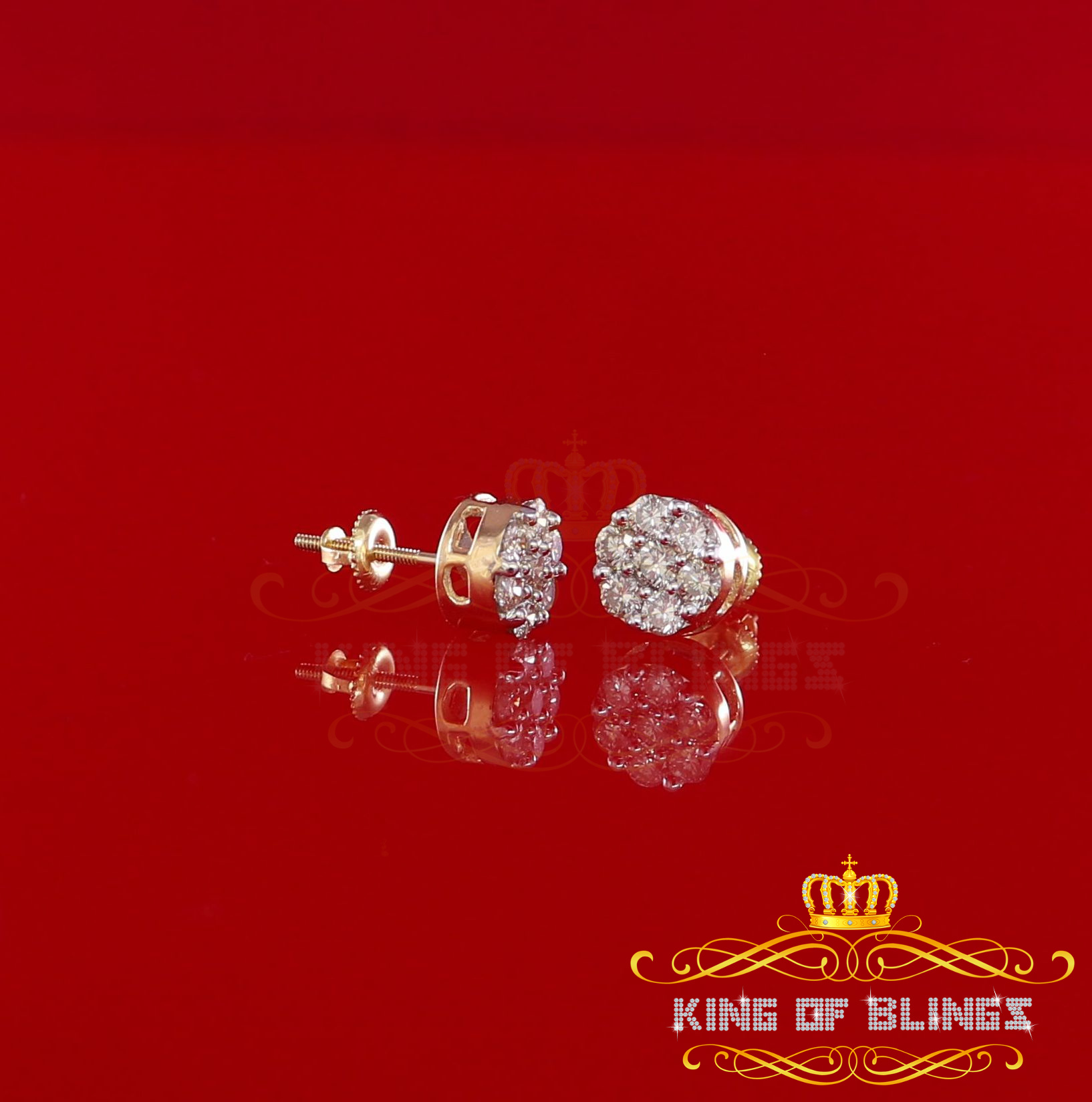 King of Bling's 10K Real Yellow Gold with 1.00CT Real Diamond Men's/Women's Stud Round Earrings