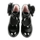 thumbnail image 1 of Zapatos de ballet para niñas pequeñas de charol con suela blanda y flores, punta cerrada, tacones bajos, para bodas, fiestas, 33, largo interior de 20,3 cm, color negro, 1 of 14