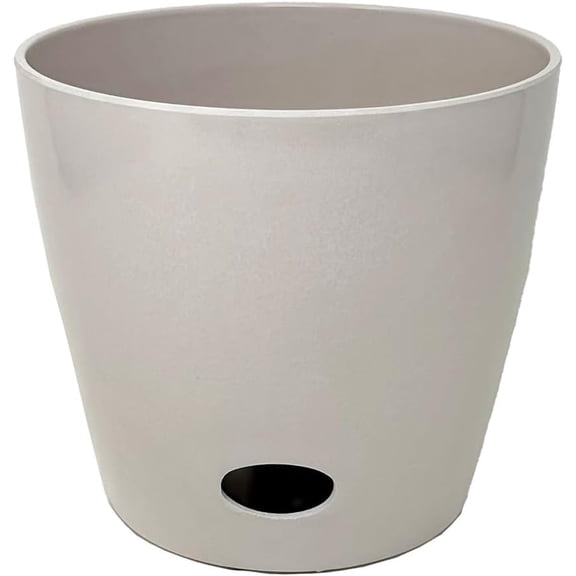 10 Inch Self-Watering Bamboo Planter (Cream) - Round - Bamboo Fiber - No Overwatering or Root Rot