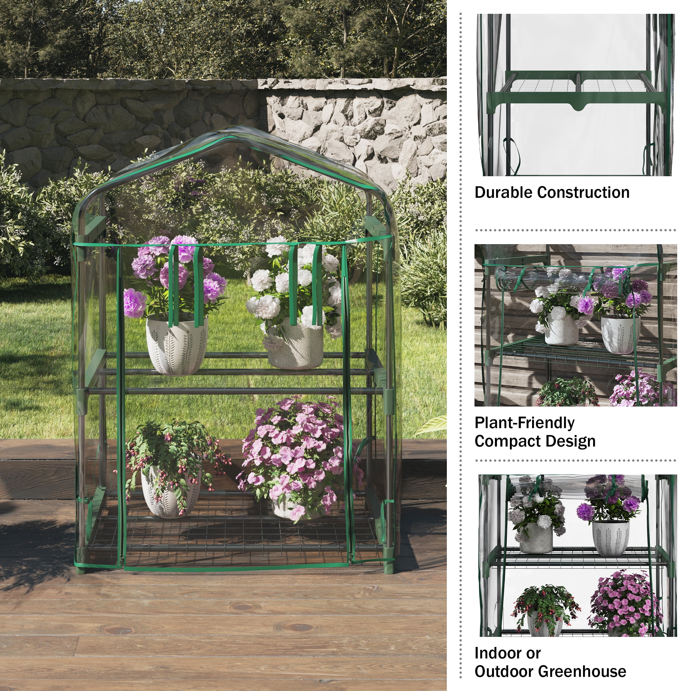 Home-Complete 2 Tier Mini Greenhouse with Steel Frame and PVC Cover
