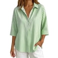 thumbnail image 3 of Lenpel 3/4 Length Sleeve Womens Tops Striped Fall Trendy Button Lapel Shirts Dressy Casual Oversized Lightweight Blouses, 3 of 6