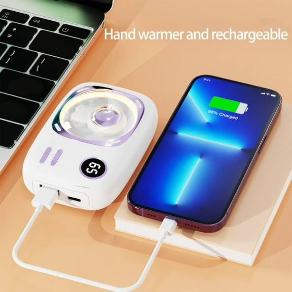 Nkmbld Electric Hand Warmers Rechargeable, 2-in-1 Quick Charge Hand Warmer with Light for Outdoor Indoor, Warmer Gift for Christmas, Golf, Camping, White