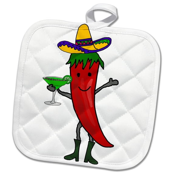 3dRose, Cool Humorous Red Hot Jalapeno Pepper Drinking Margarita, 8x8 Potholder
