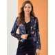 thumbnail image 2 of Blazer floral de trabajo frontal abierto de satén con solapa informal de oficina para mujer Azul oscuro M, 2 of 6