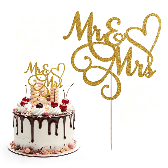 NORIZF Mr&Mrs Cake Topper Bride and Groom Sign Toppers Gold Glitter Love Cake Decorations for Wedding Engaged Anniversary Letter Cupcake Topper Theme Party Supplies