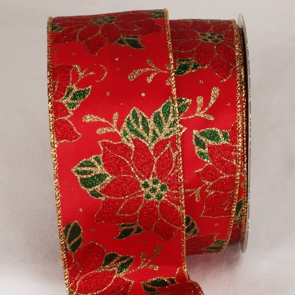 The Ribbon People Red and Gold Poinsettia Wired Craft Ribbon 2.5" x 20 yards