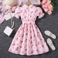 thumbnail image 5 of LUOGENLI Dresses For Girls 7-8 Years Old Fancy Kids Children Girls Summer Short Sleeve Princess Dress Flower Print Casual Dress For Girls Dresses For Girls 5-6 Dresses For Girls 10-12 Short 7-8 Years, 5 of 6