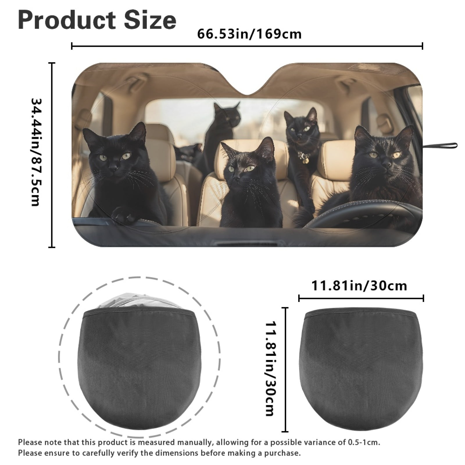 Jeiento Black Cat Car Front Windshield Sun Shade Windshield Cover Foldable Automotive Interior Accessories for Sun Protection Heat Reflector-Keep Your Vehicle Cool
