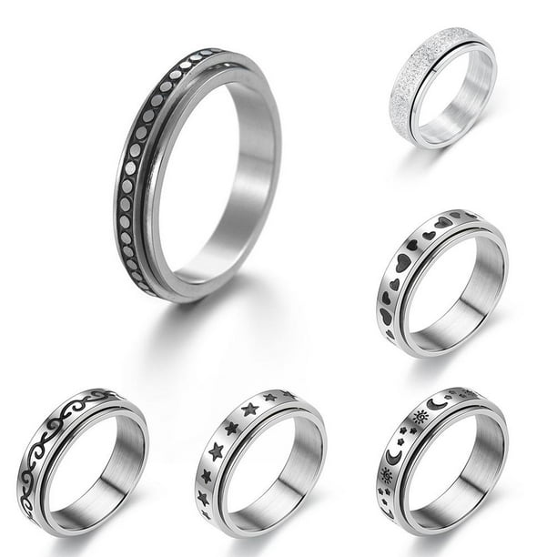 6Pcs Stainless Steel Spinning Rings for Women Anxiety Men