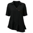 thumbnail image 5 of VBVC Women's Collared V-Neck Tunic Blouse, Ladies' Asymmetrical Button Ruffle Hem Shirt,Summer Short Sleeve Top For Women,Black,S-2XL, 5 of 6