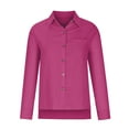 thumbnail image 3 of Tittly Button Down Shirts Womens Shirts Ladies Casual Spring Summer Lapel Tie Pocket Long Sleeve Shirt Long Sleeve Shirts for Women Tshirts Shirts Hot Pink XL, 3 of 4