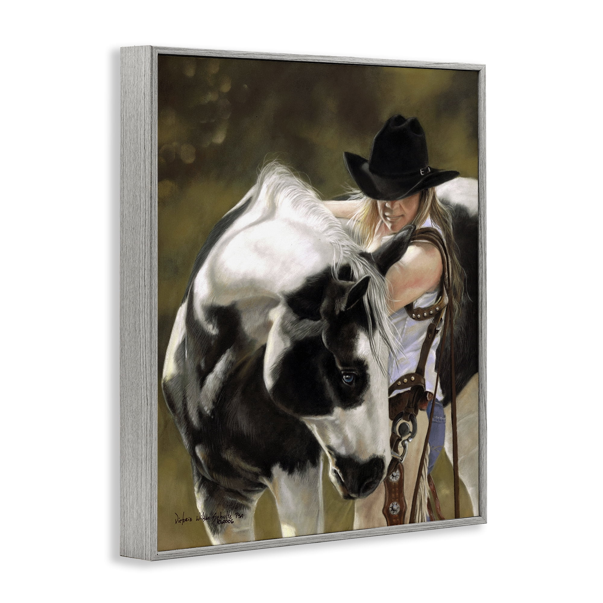Stupell Industries Cowgirl & Spotted Horse Animals & Insects Painting Gray Framed Art Print Wall Art, 11 x 14