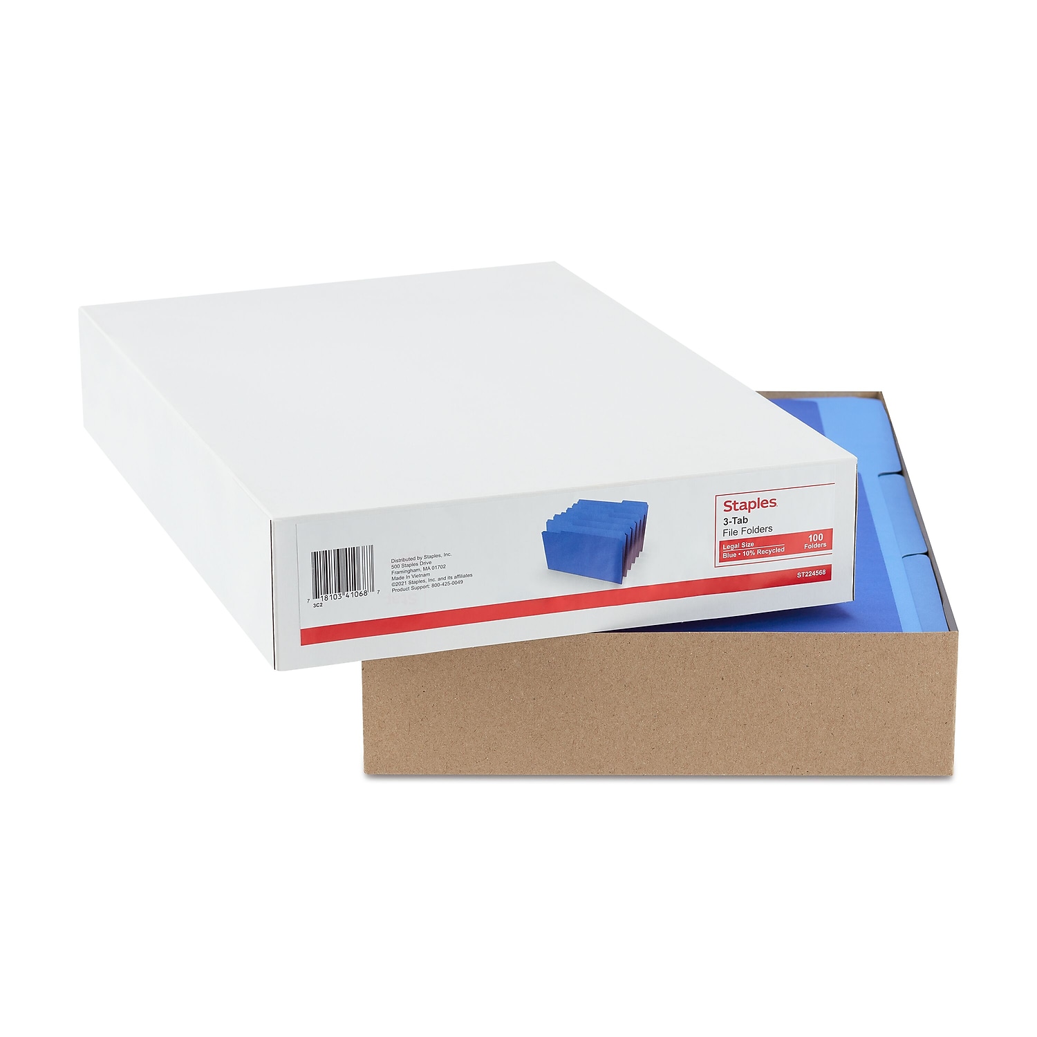 HITOUCH BUSINESS SERVICES File Folders 1/3 Cut Legal Size Blue 100/Box TR224568
