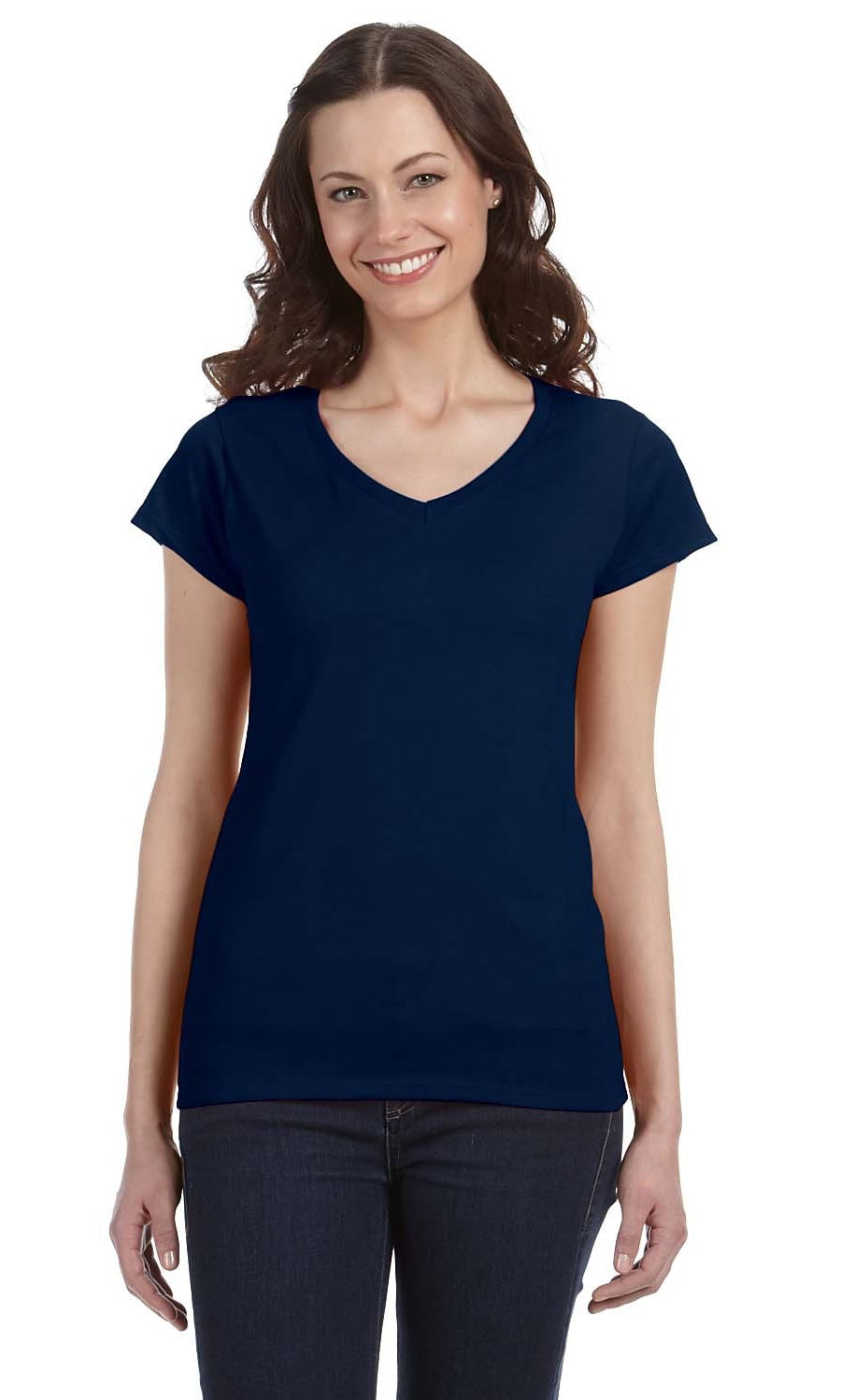 The Gildan Ladies Softstyle 45 Oz Fitted V Neck T Shirt Navy 3xl