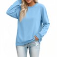 thumbnail image 6 of Womens Loose Fit Crewneck Sweatshirts Long Sleeve Solid No Hood Pullover Fall Everyday Tops Light Blue 3XL, 6 of 7