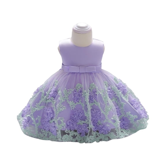 Toddler Girls Sleeveless Flower Embroidered Tulle Party Dress Elegant Princess Gown for Birthday Wedding Pageant