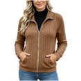 thumbnail image 2 of DailyTrove Women's Ribbed Knit Zip Up Jacket Long Sleeve Stand Collar Casual Outerwear with Pockets, 2 of 5
