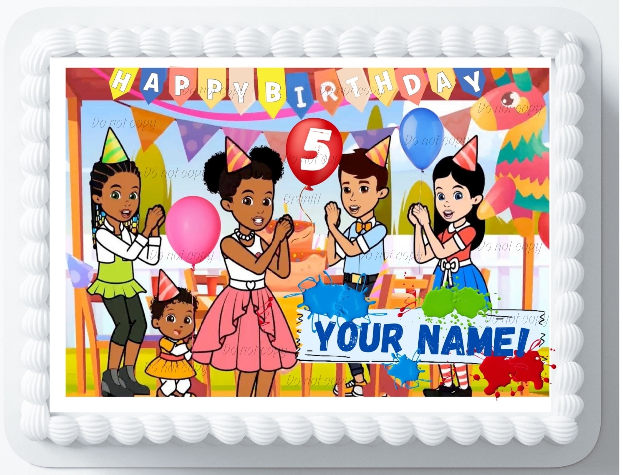 A 1/4 Gracie's corner Theme, Kids Birthday Edible Cake Topper Personalized