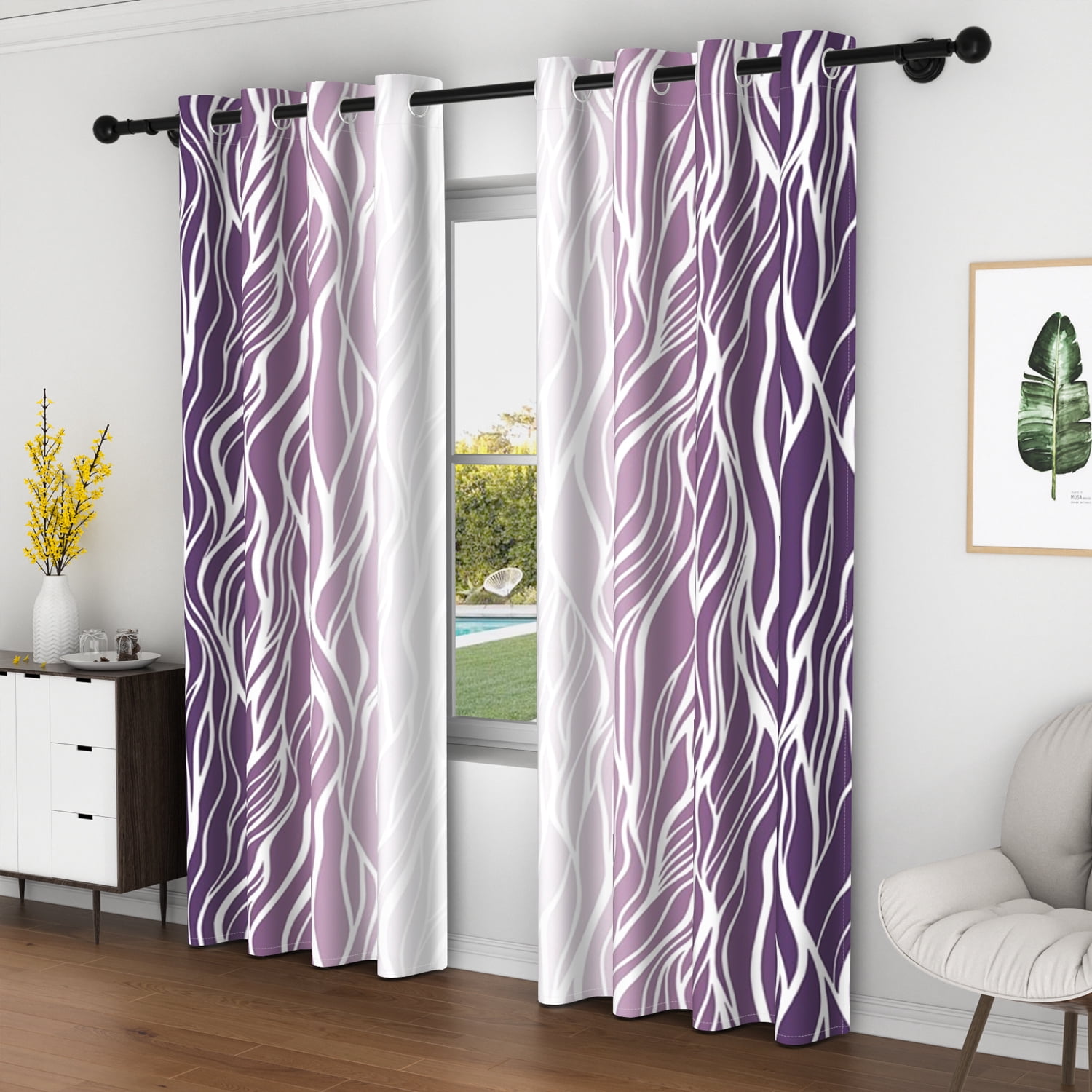 Lfeey Gradient Stripe Blackout Curtains, Grommet Curtains for Modern Living Room Bedroom, Purple White Ombre, 42x72 inch