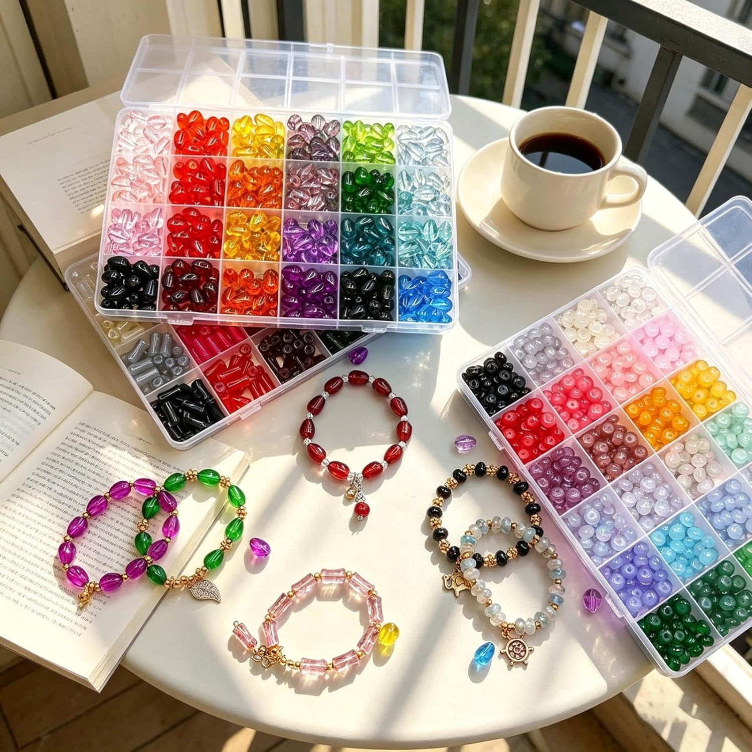 560 Pcs Glass Beads for Jewelry Making, 6x12mm Round Beads in 24 Colors – Elastic String Included, DIY Bracelet Necklace Kit, Smooth Frosted Beads for Crafts, Gifts for Teens Adults (A)