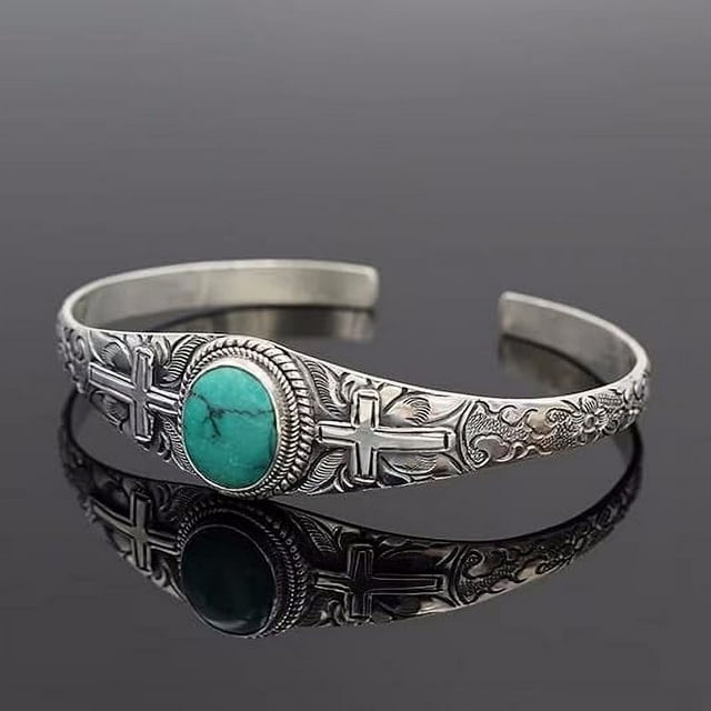 Nvzi Pulsera de turquesa Pulseras ajustables de turquesa Pulsera de brazalete abierto de turquesa Brazalete bohemio occidental para regalo de joyería (05)