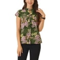 thumbnail image 1 of Blusas de trabajo Satin Inspire Chic para mujeres, blusa casual de negocios con mangas de capucha, floral, vintage, talla L, verde, 1 of 6