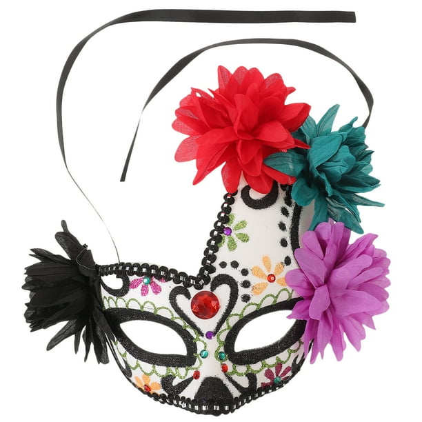 KAKOWELY Máscara mexicana del Día de los Muertos, delicada máscara de flores, máscara ligera de media cara, accesorio