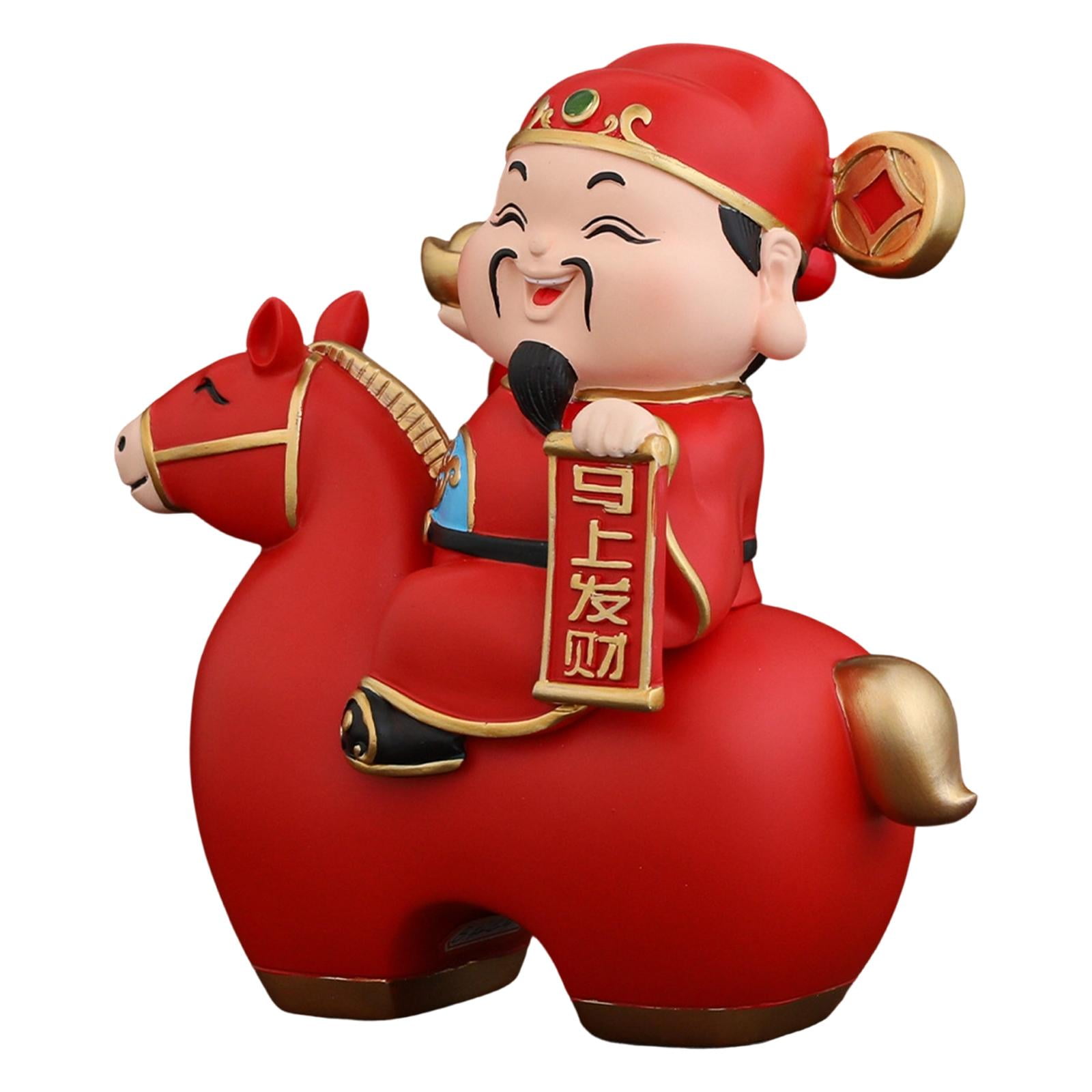 Lazsy Caishen Statue Chinese Feng Shui Sculpture Gift New Year Resin Figurine Ornament L Red