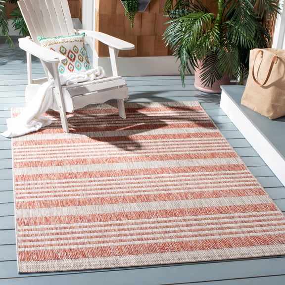 Safavieh Courtyard Patrice Striped Indoor/Outdoor Area Rug, Red/Beige, 5'3" x 7'7"